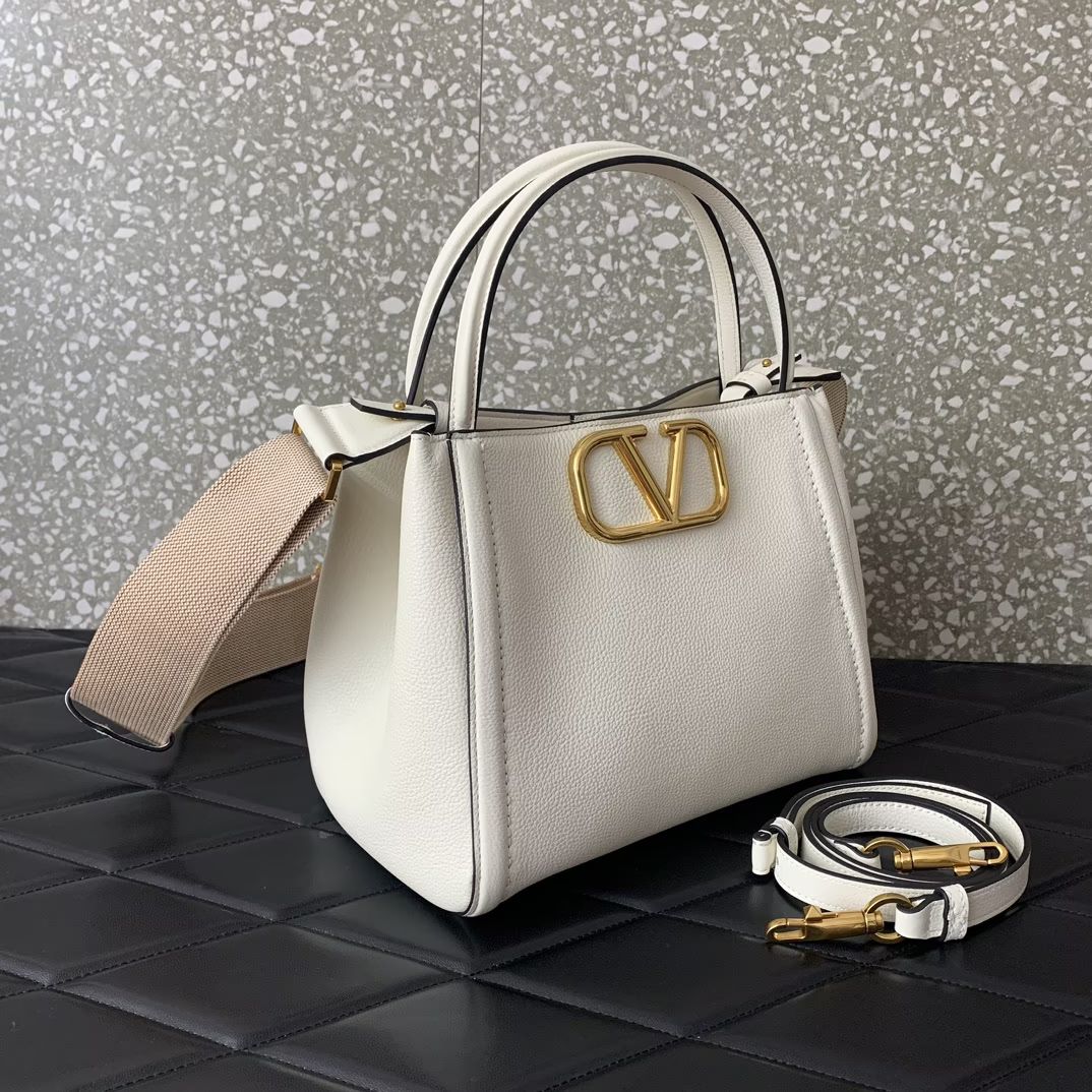 Valentino Garavani Alltime Medium Handbag in Ivory Grainy Calfskin